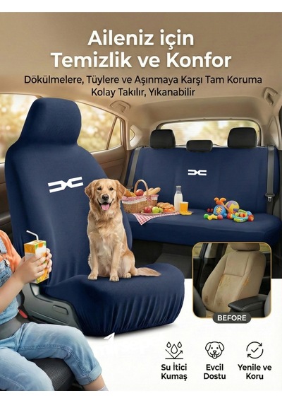Dacia Dokker İle Uyumlu Koltuk Kılıfı Günlük Set Penye Yapı Lacivert