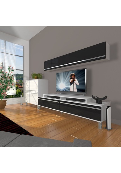 Decoraktiv Ekoflex 6y Mdf Krom Ayaklı Tv Ünitesi Tv Sehpası Beyaz - Siyah