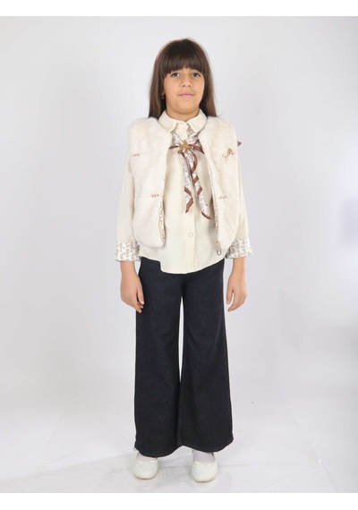 Xo Kids Kız Çocuk 3lu Alt Üst Takım 7-14 Yaş 3904-4904 Ekru