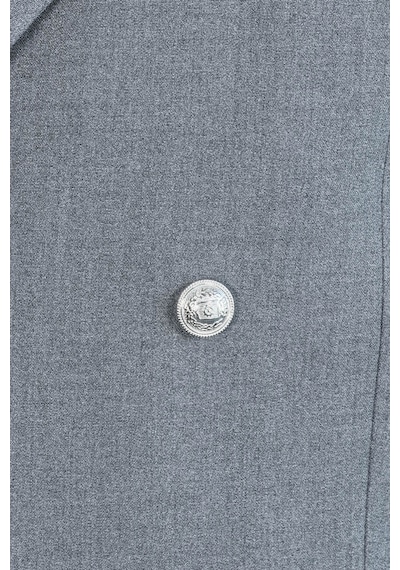 Gümüş Renk Metal Düğmeli Slim Fit Kruvaze Antrasit Erkek Takım Elbise Wessi Gri