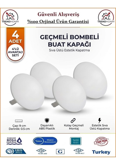 Trendhomm Buat Kapağı - Beyaz - Bombeli Kapak - 4 Adet
