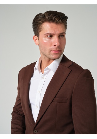 Bonesti Erkek Slim Fit Blazer Ceket Kahverengi Koyu Kahve