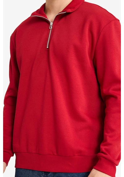 Defacto Regular Fit Dik Yaka Yarım Fermuarlı Basic Düz Sweatshirt X7405az25aurd349 Kırmızı-rd349