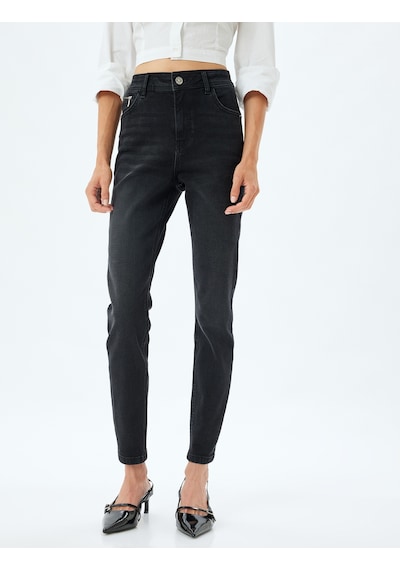 Koton Yüksek Bel Kot Pantolon Dar Paça Push Up - Skinny Push Up Fit Jean Siyah 5wal40006md Siyah