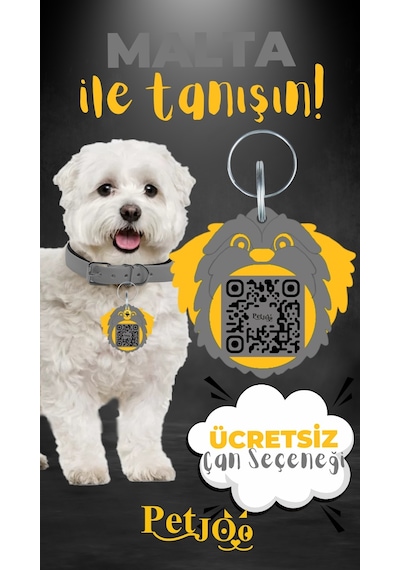 Petjoo 12.Malta Sarı-Gri Qr'lı Köpek Künyesi