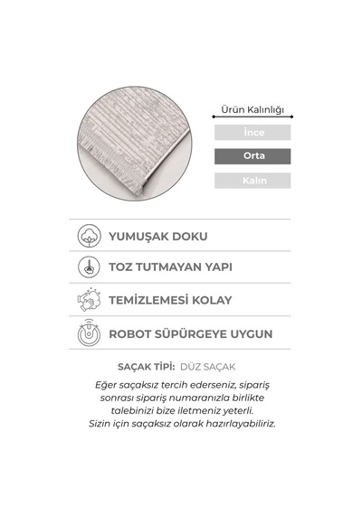 Florance Modern Salon Halısı Geniş Ölçü, Pet Dostu, Yumuşak Dokulu, Kolay Temizlenen, Özel Kesim Gri - Beyaz