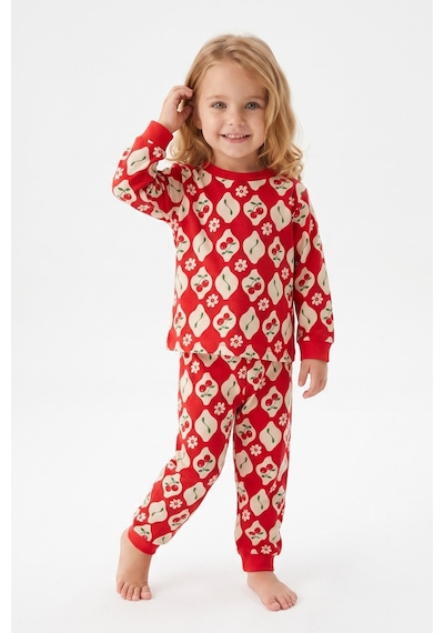 Modanıno %100 Pamuk Ve Baskılı Kız Çocuk Pijama Takımı 9-36 Ay 12741ıs Nar Çiçeği