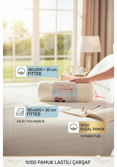Halley %100 Pamuk Fitted Çarşaf Krem