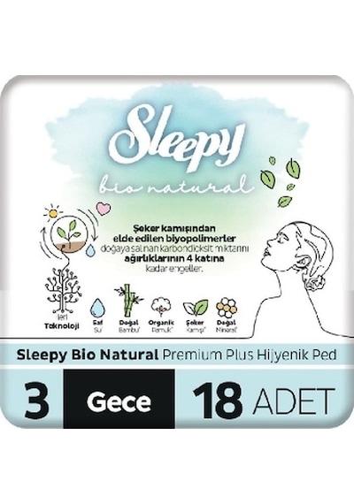 Sleepy Bio Natural Gece Hijyenik Ped 12 x 18'li