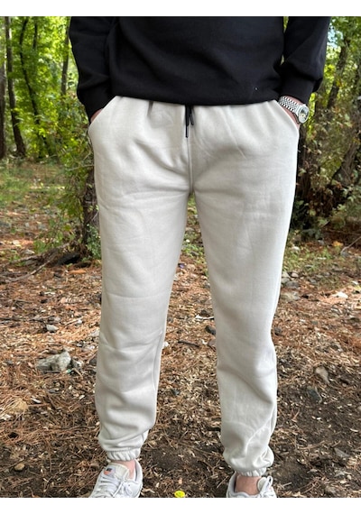 Erkek Ünisex Jogger Eşofman Altı 3 İplik Kalın Kişlık Bej