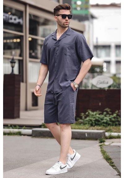 Madmext Erkek Füme Basic Oversize Gömlek Takımı 5588