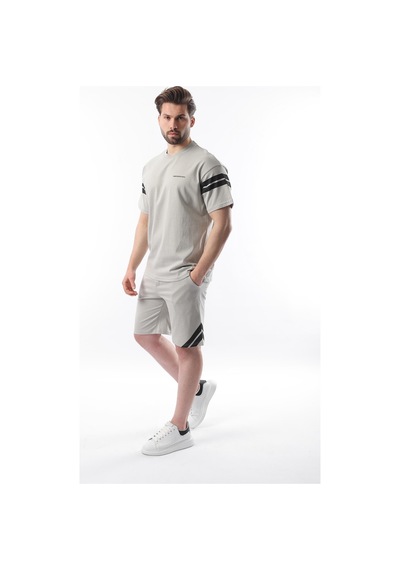 Madmext Boyalı Gri Şerit Detaylı Erkek Şort T-shirt Takım E7301
