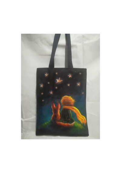 Owl Bag Küçük Prens Desenli Tasarım Kumaş Omuz Çantası Lacivert Sarı Yesil