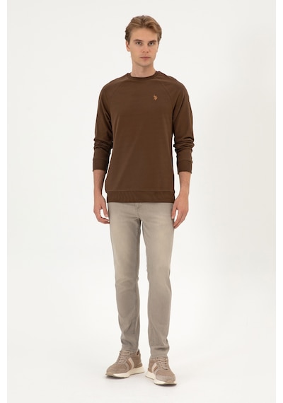 U.S. Polo Assn. Erkek Regular Fit Bisiklet Yaka Kahverengi İnce Basic Sweatshirt 50313752-VR029