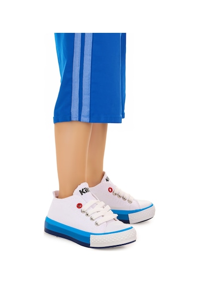 Kiko Kids Tinna Bağcıklı Erkek Bebek Keten Spor Ayakkabı Beyaz - Mavi