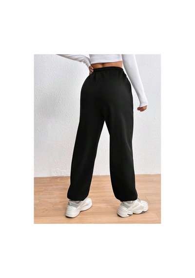 Tarzsokak Cartoon & Graphic Drawstring Waist 4 Mevsim Eşofman Siyah