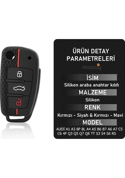 Audi A1 A3 A4 A5 A6 A7 & Q3 Q5 Q7 Q8 & Tt S3 S4 S6 Rs Anahtar Kılıfı Siyah Kırmızı-1 Adet