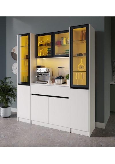 Lotus Maxi Kahve Köşesi Komple Mdf Led Aydınlatmalı Mutfak Kahve Dolabı Beyaz