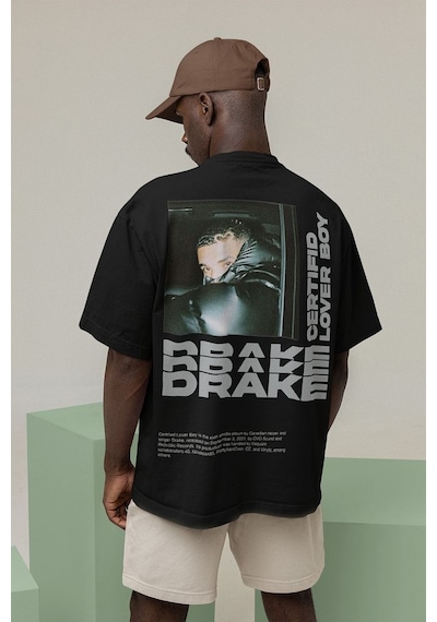 Certifid Lover Boy Drake Baskılı Unisex Oversize Rapper Tişört Siyah