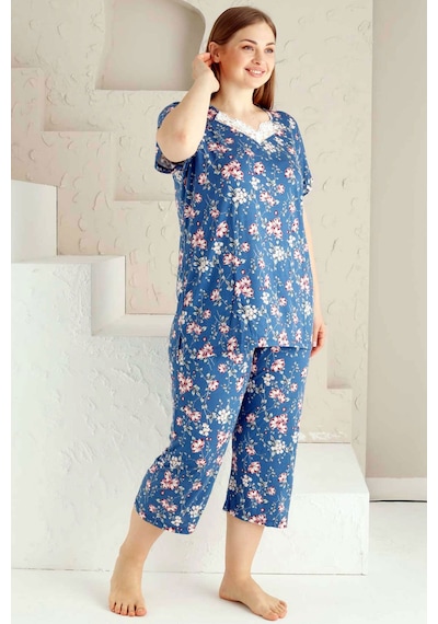 Alimer Kadın İndigo Büyük Beden Bermuda Pijama Takm Edy2735b-i İndigo