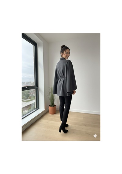 Unika Boutique Kadın Yeni Sezon Kemerli Panço Antrasit