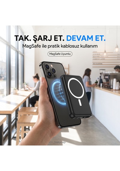 10.000 Mah Kablosuz Hızlı Şarjlı Magsafe Powerbank Led Ekranlı Dahili Kablolu Powerbank Çoklu Giriş