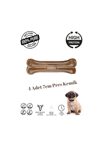 Purecanpati Doğal Köpek Pres Kemiği Natural 4 Adet 7cm Küçük Irk