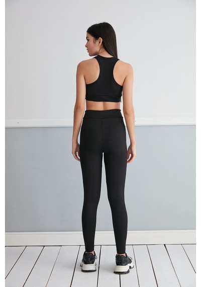 Thin Shop Fitilli Bağcıklı Toparlayıcı Tayt - Siyah Tayt - Fitilli Tayt Siyah