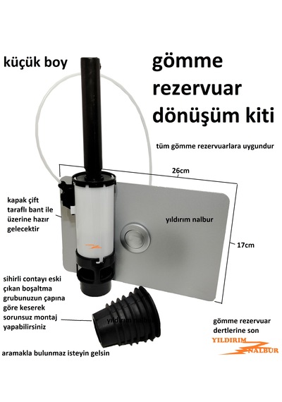 Küçük Boy Gömme Rezervuar Dönüşüm Kiti Boşaltma Buton Çevirici Se Metalik