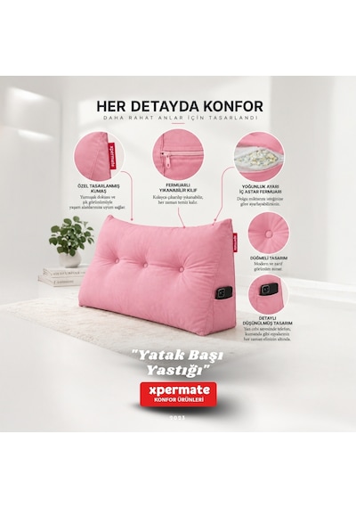Yatak Başı Yastığı Sırt ve Bel Destek Yastığı 120 CM Yaslanma ve Dinlenme Yastığı Pembe