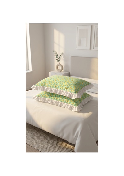 %100 Pamuklu Çiçek Desenli Fırfırlı Yastık Kılıfı 2 Adet 50x70 Cm Beyaz - 863744406 Beyaz