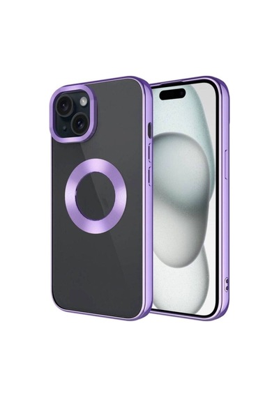 Apple Uyumlu iPhone 15 Kılıf Tek Kamera Çerçeveli Logo Gösteren Zore Omega Kapak Lila
