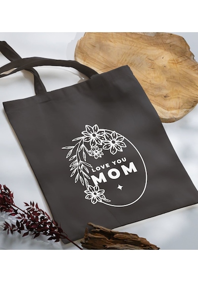 Bk Gift Anneler Günü Tasarımlı Antrasit Kumaş Bez Çanta, Baskılı Omuz Çantası, Alışveriş Çantası, Anneler Günü Hediyesi, Anneye Hediye-4 Çok Renkli