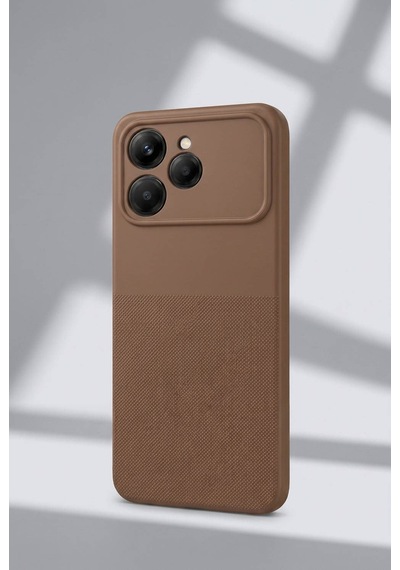 Tecno Spark 40 Uyumlu Kamera Korumalı Silikon Telefon Kılıfı Darbe Emici İçi Kadife Tırtıklı Kaymaz Yüzeyli Yumuşak Kılıf-54281 Kahverengi