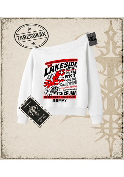 Tarzsokak Gotik & Grunge Streetwear Lakeside Kayık Yaka Sweatshirt Beyaz