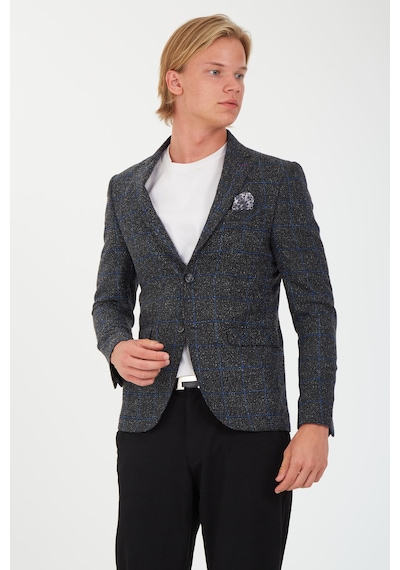 Sposo 5135 Dar Kalıp Kareli Füme Erkek Blazer Ceket Füme