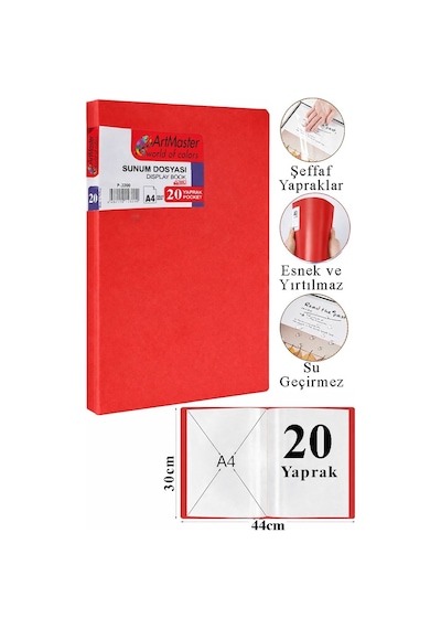 Kırmızı Sunum Dosyası 20 Li 1 Adet Poşet Dosyalı Katalog Dosyası 20 Poşetli Kendinden Dosya Plastik Kapaklı Diğer