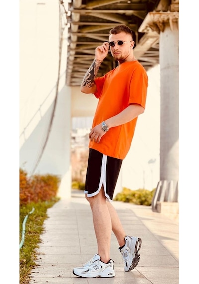 Flood Of Style Erkek Turuncu Düz Oversize Tshirt