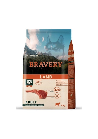 Bravery Lamb Tahılsız Kuzu Etli Büyük ve Orta Irk Yetişkin Köpek Maması 4 KG