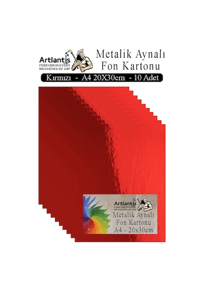 Metalik Aynalı Fon Kartonu 10 Lu A4 20x30 Cm 1 Paket Okul Sınıf Dekoratif Pırıltılı Folyo Kağıt Dekoratif Anasınıfı Kreş Kırmızı