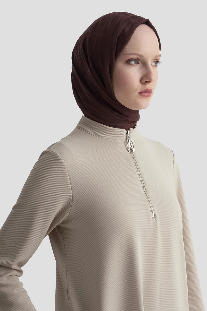 Armine Trend Kolları Ribanalı Yarım Fermuarlı Tunik Bej 25kt443 Bej