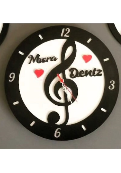 Müzik,nota ,sol Anahtarı Temalı Duvar Saati Kişiye Özel No:106 Çok Renkli