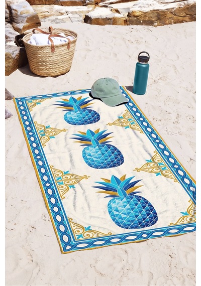 Ananas Tropikal Marine Plaj Havlusu - Mavi Beyaz Akdeniz Stil Hızlı Kuruyan Mikrofiber Havlu Eski Yakamoz