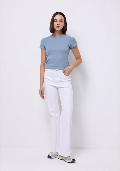 Colin's Colins Slim Fit Yuvarlak Yaka Düz Kadın Mavi Kısa Kol Tişört Cl1075453 Q1.v1 Blm