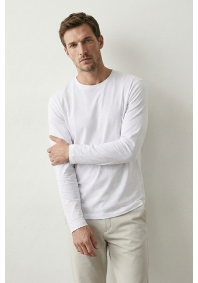 Elemge Pamuk Erkek Süprem Basic T-shirt Compact Penye Tok Kumaş Uzun Kollu Beyaz Sporcu Tişört Body 2XL
