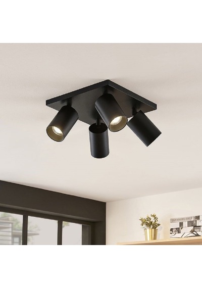 Riolıght Modern1 Siyah1 Gövde1 Hareketli1 Başlık 4xgu10 Kare Taban Led Spot Led Avize Ampul Dahil Siyah
