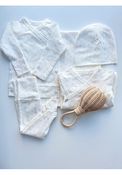 Key Kıds Bej Puantiye Hastane Çıkışı Seti Newborn 0-3 Ay Çok Renkli
