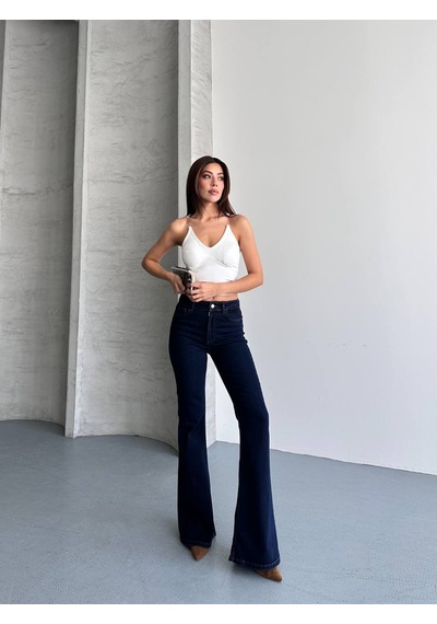 Zdn Jeans Yüksek Bel İspanyol Paça Lacivert Jean