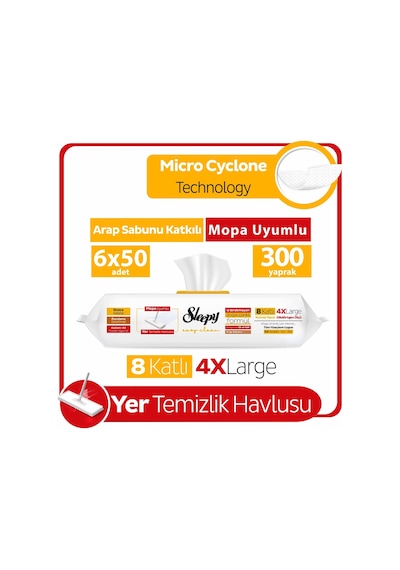 Sleepy Easy Clean Arap Sabunu Katkılı Mopa Uyumlu Yer Temizlik Havlusu&Mendili 6x50 (300 Yaprak)