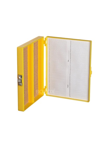 Mikroskop Slide Saklama Kutusu - Tabanlı 100lü Slayt Kabı - Metal Kilitli - Sarı-10 Adet